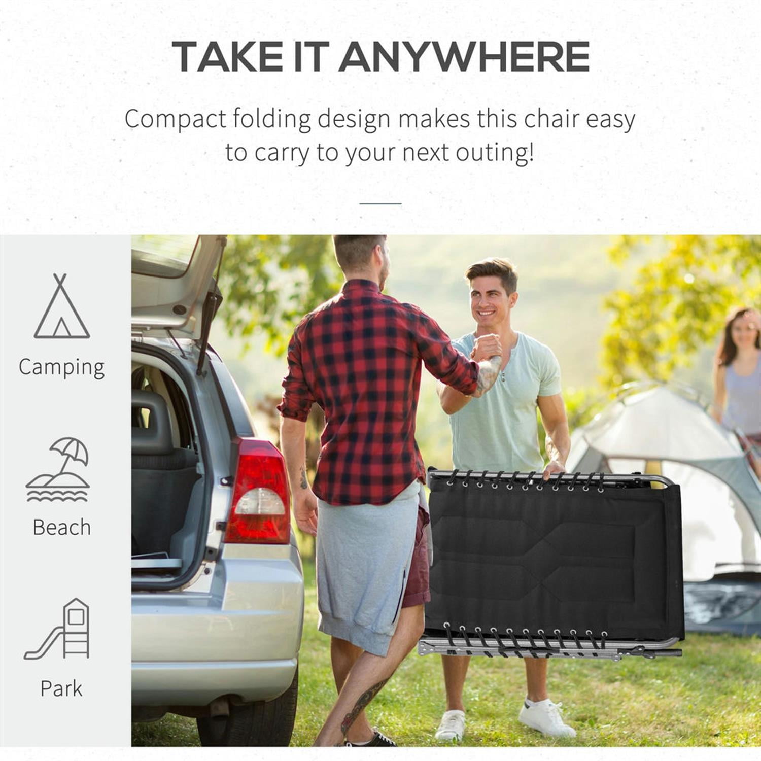 Demi Bonn Outdoor Padded Reclining Chaise Lounge, 6-Level Folding Beach Relaxation Chair with Headrest for Patio Pool Sunbathing, Black