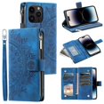 thumbnail image 3 of Funda de cuero con tapa cruzada para iPhone, 15, 14 Pro Max, 13, 12, 11, X, XS, XR, SE, 2022, 8, 7 Plus, funda larga con cordón y cremallera para tarjetas, 3 of 5
