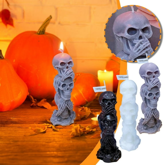 CASAFUN Halloween Skull Candles Ghost Scented Aroma Candles White Candles Spooky Candles Gifts for Ghost Decor Home Decor Halloween Party Bedroom Room Table Decorations