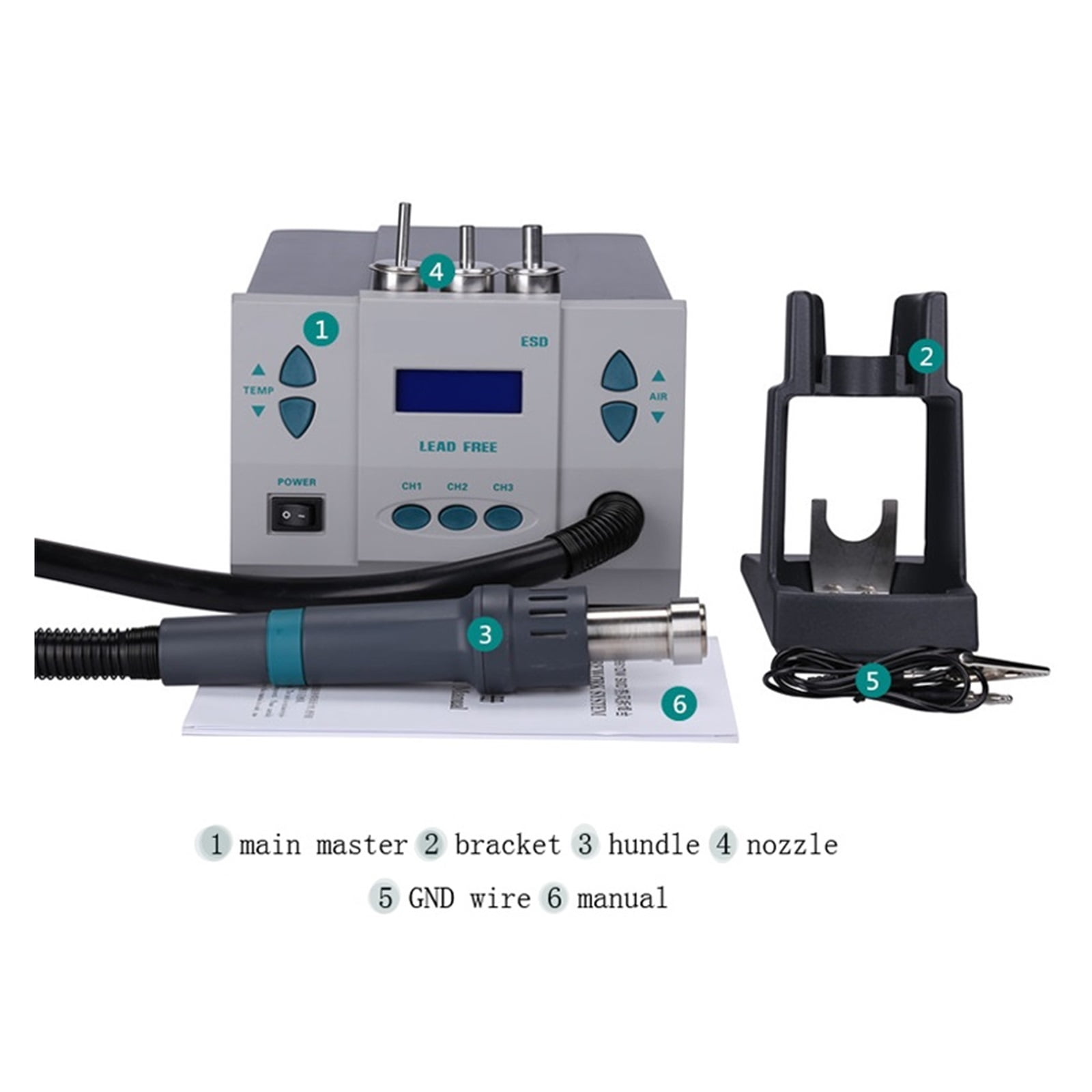 861DW Heat Gun Lead Ee Hot Air Soldering Station Microcomputer Temperature Rework Station+7nozzle ,High Temperature Resistant