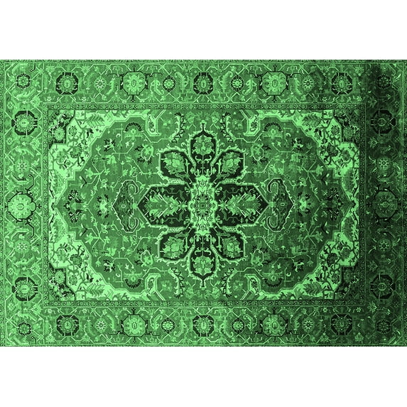 Ahgly Company Indoor Rectangle Oriental Emerald Green Industrial Area Rugs, 8' x 12'