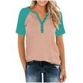 thumbnail image 4 of RQYYD Womens V Neck Basic Tops Color Block Tunic T Shirts Summer Short Sleeve Casual Cotton Tees Shirts, 4 of 7