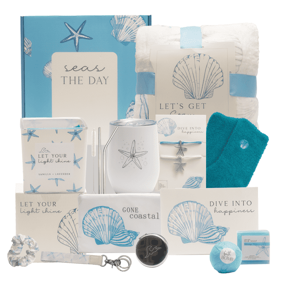 The Love Crate Co. Beach Themed Gifts for Women. 15 Pc Gift Basket