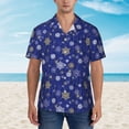 thumbnail image 2 of Fuzoiu Golden Snowflakes Royal Blue Print Hawaiian Shirt for Men, Summer Beach Casual Short Sleeve Button Down Shirts, Men’s Beach Summer Shirts with Pocket,XX-Large, 2 of 7