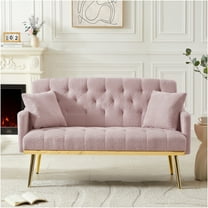JERFIT Pink Plush Teddy Fabric Loveseat Sofa with Gold Metal Legs for Small Spaces
