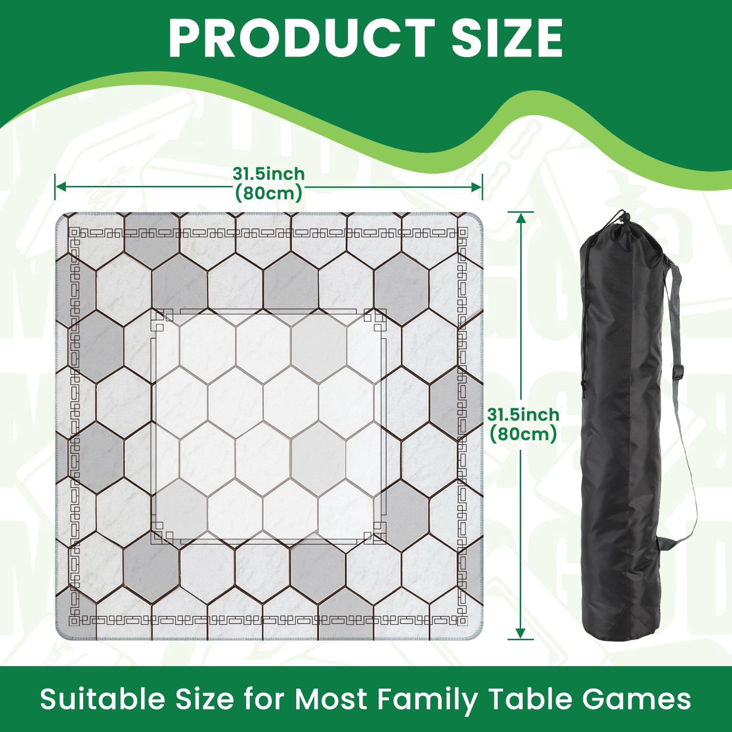 Mahjong Mat 31.5" x 31.5" Abstract seamless white gray ceramic tiles floor Concrete Non-Slip Noise Reduction American Mahjong Tiles Table Cover for Dominoes Poker Card Board Games Gift