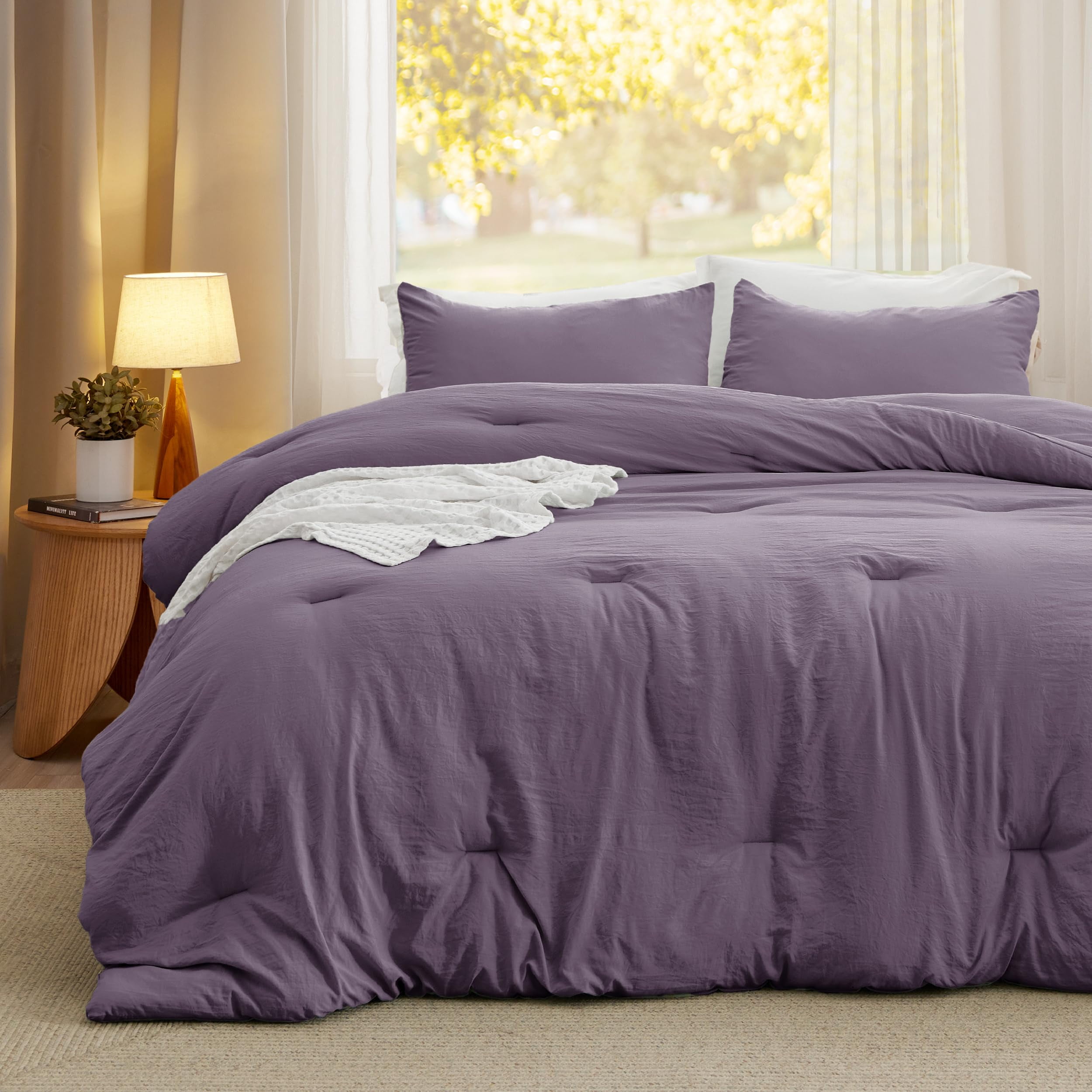 U by Bedsure 3 Pieces Queen Comforter Bedding Set, Purple Comforter Set for All Seasons, 1 Lightweight Prewashed Comforter and 2 Pillowcases, Queen, Grayish Purple