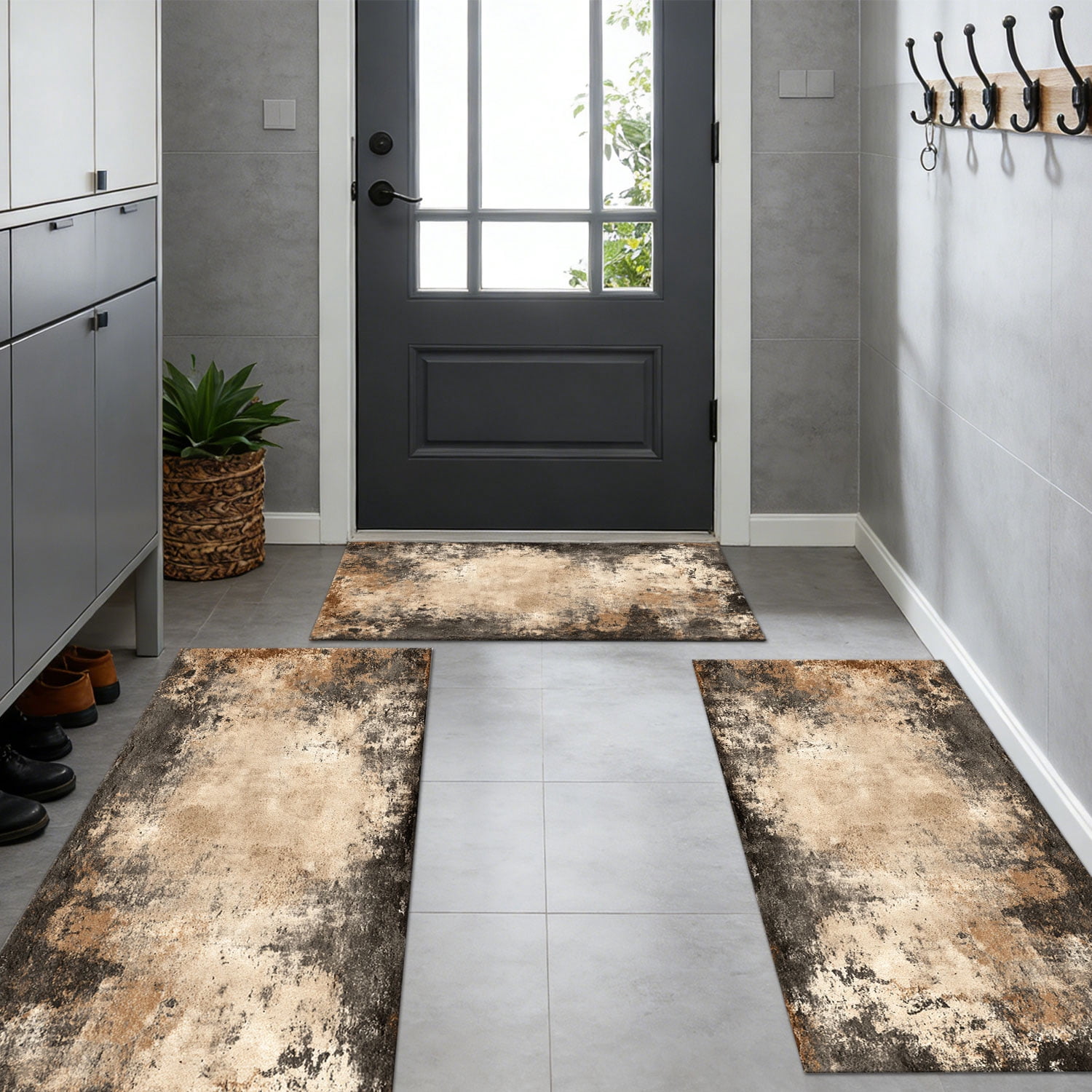 3 Piece Kitchen Rug Set, Non-Slip And Washable, Abstract Pattern Kitchen Hallway Rug, Soft And Comfortable, Suitable For Sinks, Floors, Entrances, Hallways and Bathrooms