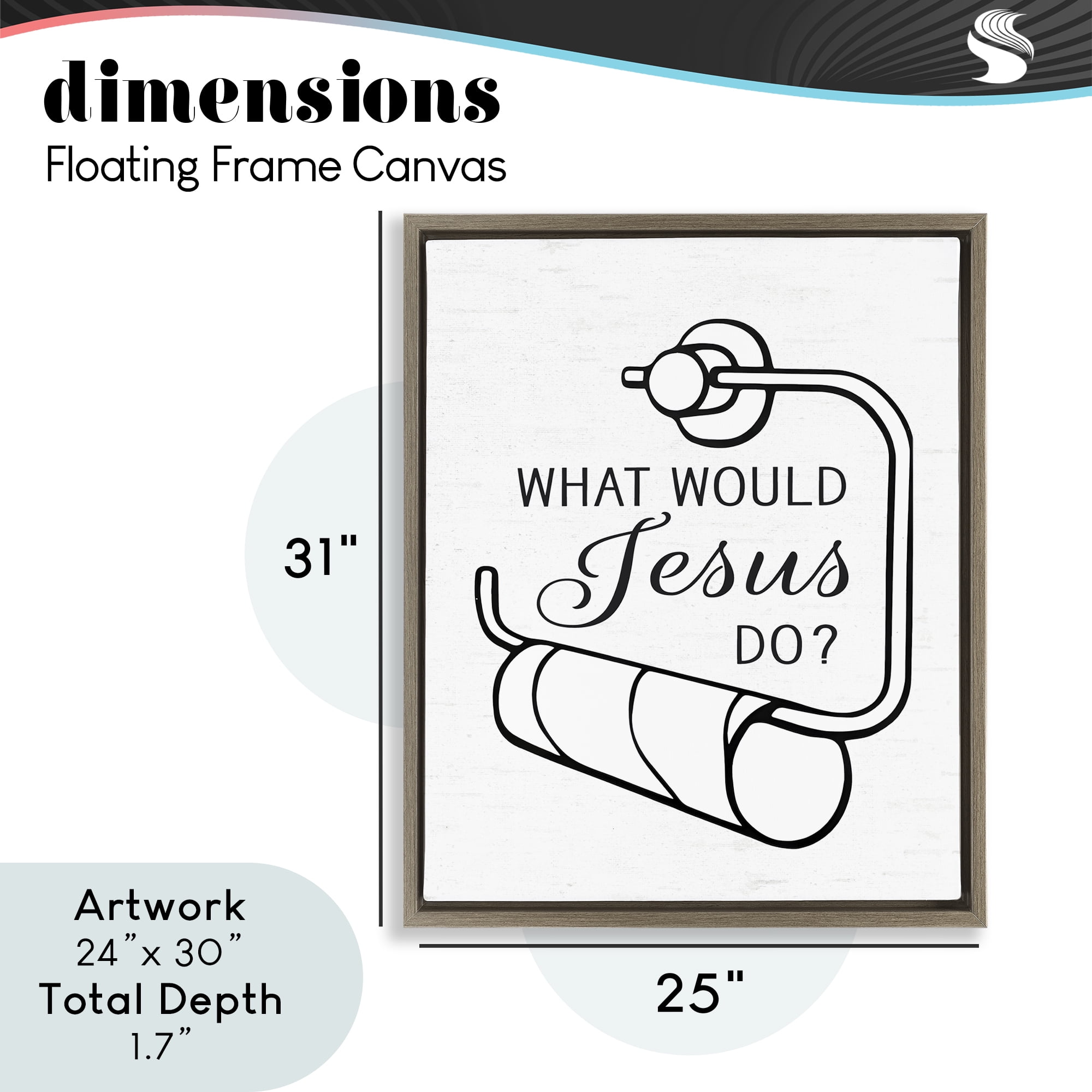 What Would Jesus Do Toilet Paper Brown Framed Floater Canvas Wall Art, design by Lettered and Lined