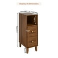thumbnail image 2 of Narrow Nightstand Set of 2, Slim Wooden Bedside Tables with 2 Drawers, Skinny Mid Century Modern End Tables, Walnut, 2 of 9