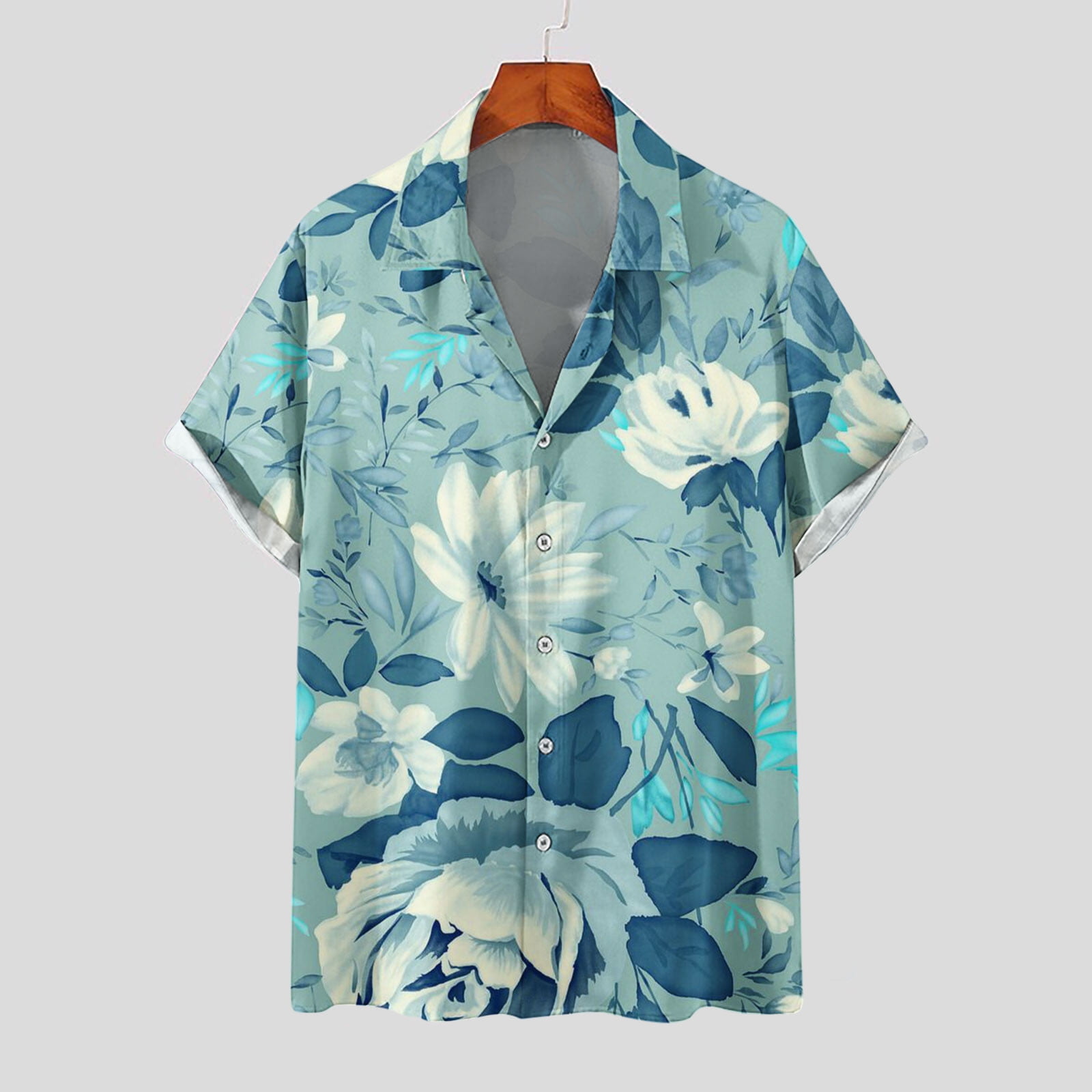 amidoa Men Fashion Casual Buttons Printing Turndown Short Sleeve Shirt  Blouse Untuckit Shirts for Men 