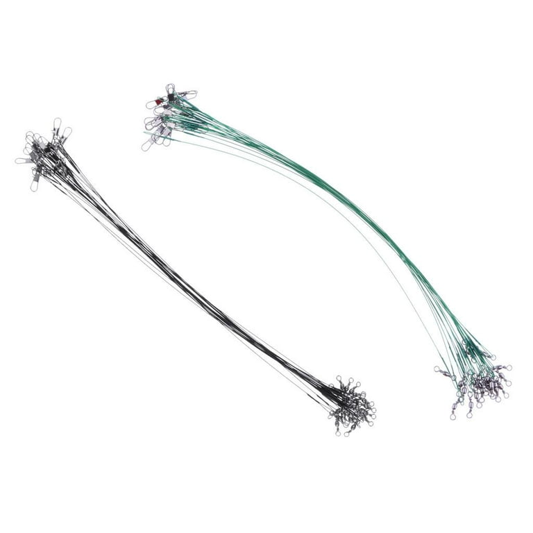 20pcs Fishing Line Steel Wire Leader with Swivel & Snap Fishing 30cm - Green, Size: 10 mm x 12 mm