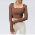 thumbnail image 2 of Women's Square Neck Cropped Workout Yoga Shirts Slim Fitted Long Sleeve Pullover Outdoor Sports Tops with Thumb Holes, 2 of 6
