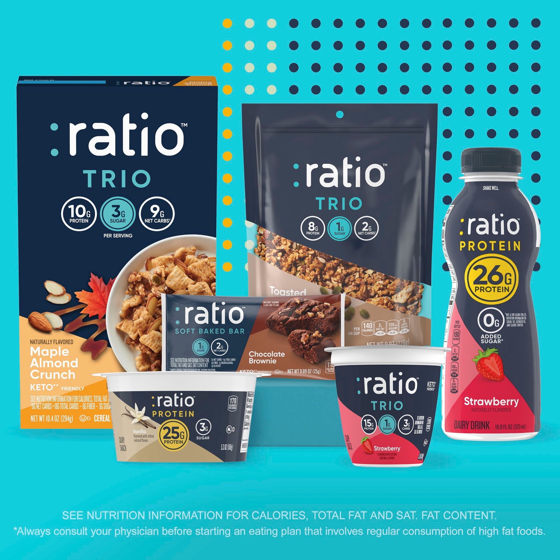 Ratio Trio Vanilla Almond Crunch Cereal, 10g Protein, Keto Friendly, 10.4 oz