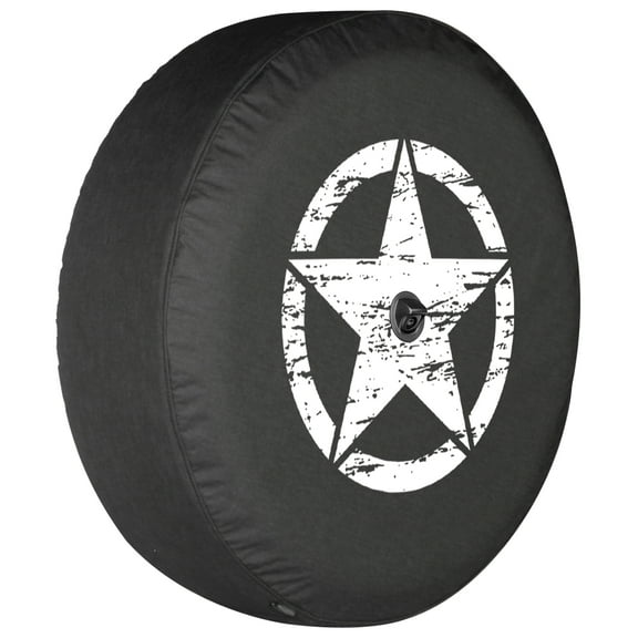 Boomerang - 33" Soft JL Tire Cover for Jeep JL Wrangler (w/ back-up camera) (2018-2020) - Rubicon - Distressed Star - White Print
