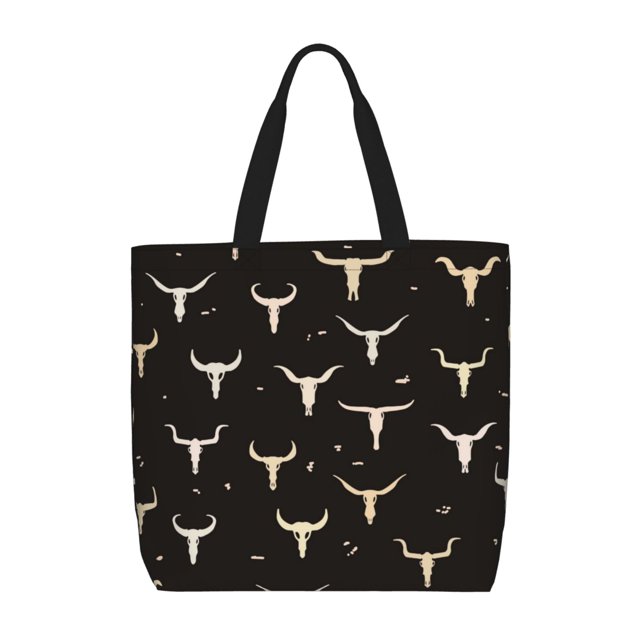 Fotbe Cow Skulls Bolsa Tote con Estampado para Mujer, Bolsos con Cremallera, Bolsa de Hombro Casual de Gran Capacidad con Bolsillos Internos