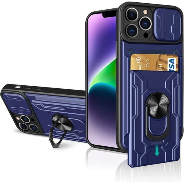 Funda con anillo deslizante para iPhone, carcasa con ranura para tarjeta de grado militar, 14, 13, 12 Pro Max, XR, X, 8, 7 Plus, SE Fivean unisex