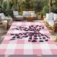 thumbnail image 3 of Outdoor Rug 5x8 ft Farmhouse Waterproof Outdoor Patio Rug Mat Non Slip Outside Area Rugs Carpet for RV,Camping,Porch,Deck,Pool,Balconybackyard,Pink Checkered Leopard Print Bow Pink Black, 3 of 9