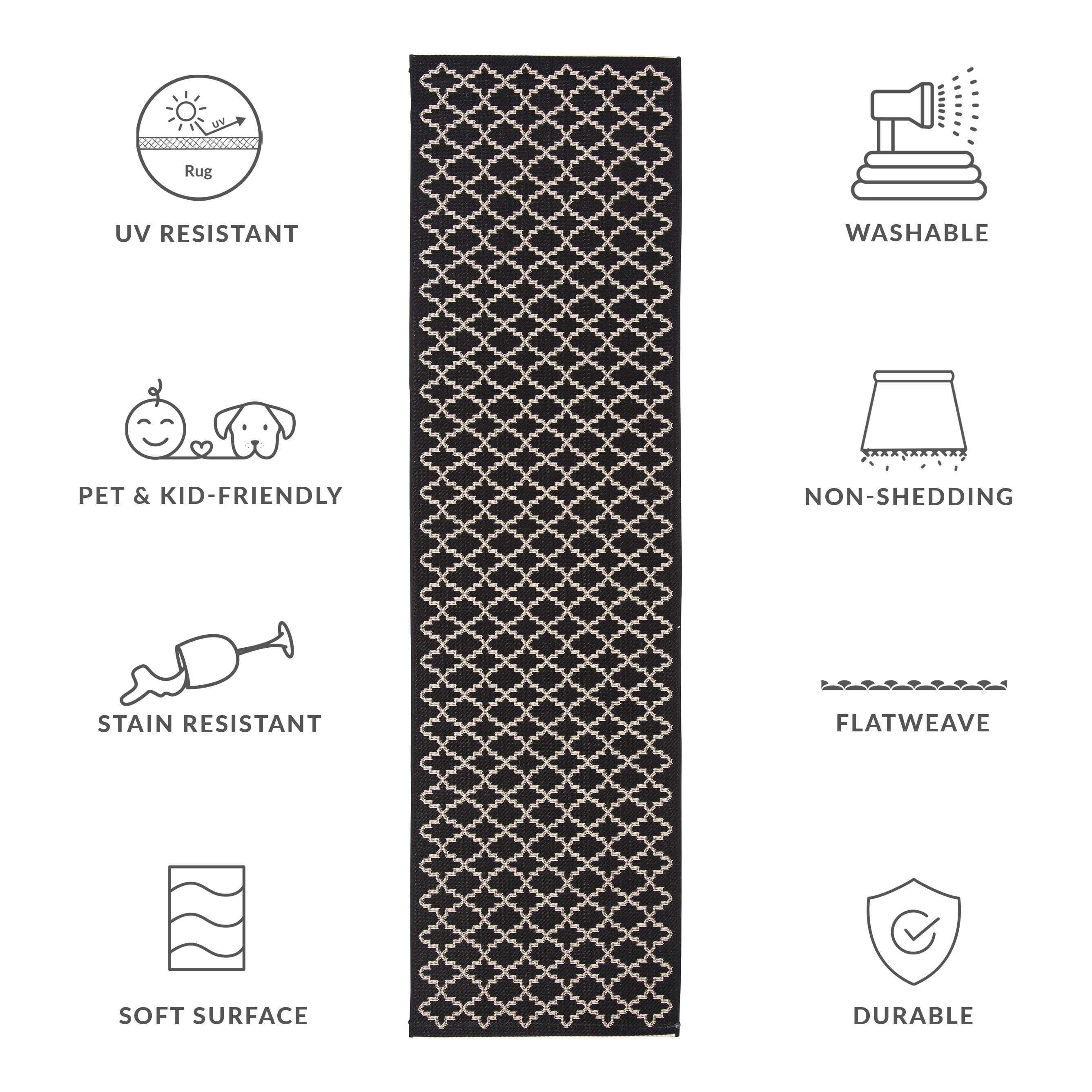 Safavieh Courtyard Hilbert Geometric Indoor/Outdoor Runner Rug, Black/Beige, 2'3" x 10'