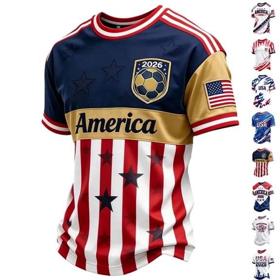 Zimjoy Men's 2026 USA Soccer Jersey Crewneck Short Sleeve Country Team Fan International Football Shirt Retro Streetwear Top Deep Red L