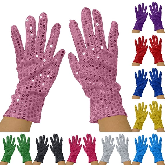 Unisex Sparkling Sequin Gloves Silver Glitter Dance Gloves for Performance and Costume