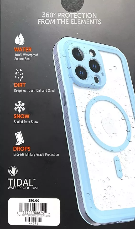 Body Glove Tidal Waterproof with MagSafe Case For iPhone 15 Pro Max, Power Blue