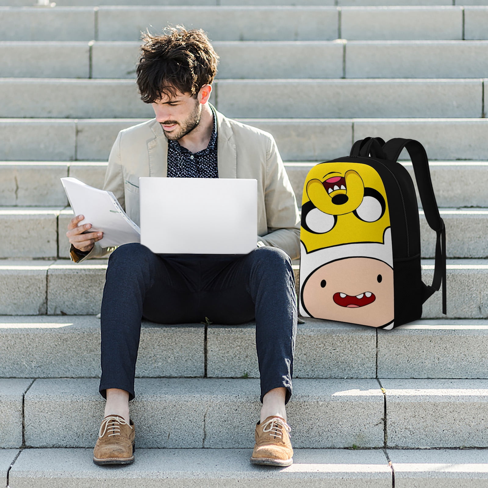 17in Adventure Time Graphic Laptop Backpack for Women Men, Computer Bag Casual Large Daypack for Work Trip