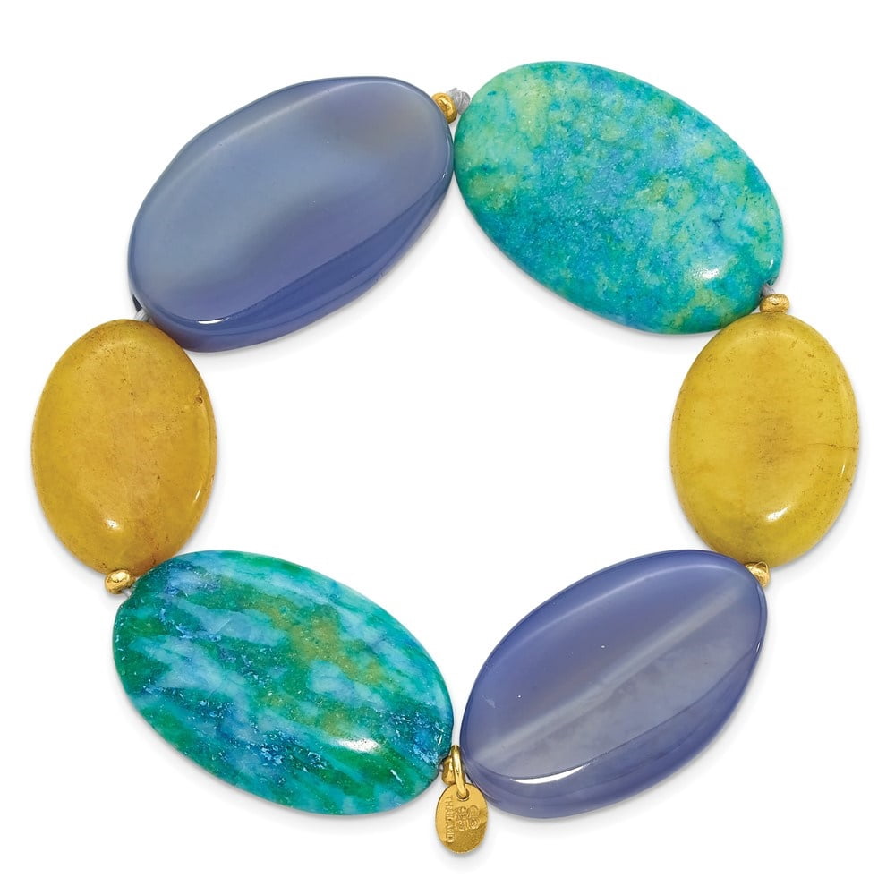 Diamond2Deal 925 Sterling Silver Gold-Plated Agate/Jade/Recon Serpentine Bracelet for Women