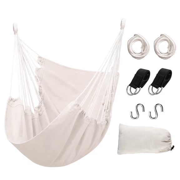 DONAMA Hammock Chair Hanging Rope Swing 330lbs Capacity 51"x39" Canvas for Indoor Outdoor Use Beige