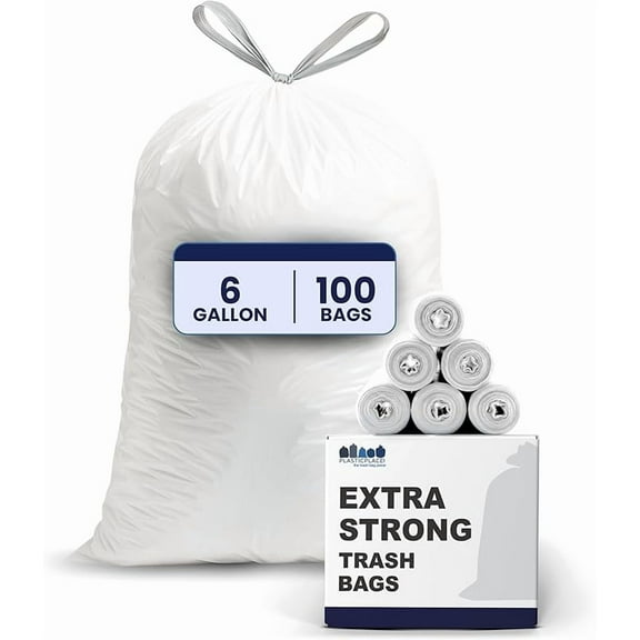 6 Gallon Trash Bags White Drawstring Garbage Can Liners, 17” x 20”, 100 Count, for Bathroom Kitchen Office Car Small Trash Bags, Leak-Proof & Tear-Resistant