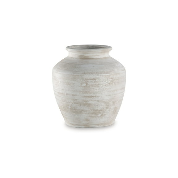 Signature Design by Ashley Meadie 12" Vase, Distressed White Terra Cotta