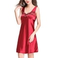 thumbnail image 3 of Women Plus Size Silk Sleeveless Lingerie Nightgown Chemises Slip Sleepwear Night Lounge Dress, 3 of 6