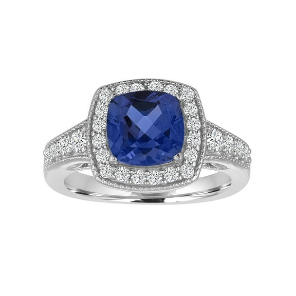 Sterling Silver Ring with Simulated Tanzanite with CZ Accents
