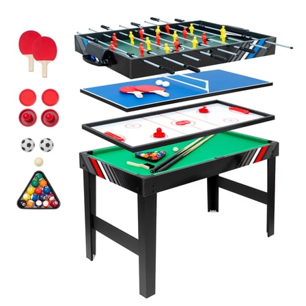 4 in 1 Multi Game Table, 49" Combo Game Table with Foosball, Pool Billiards, Air Hockey & Ping Pong with Accessories for Kids Adults, Game Table Set for Game Room, Indoor, Outdoor, Friends & Family