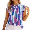 thumbnail image 2 of Ensembles de Femmes Femmes de Dégagement d'Été Tendance Col Rond Imprimé Couleur Décontracté Tee Tops Bleu L, 2 of 8