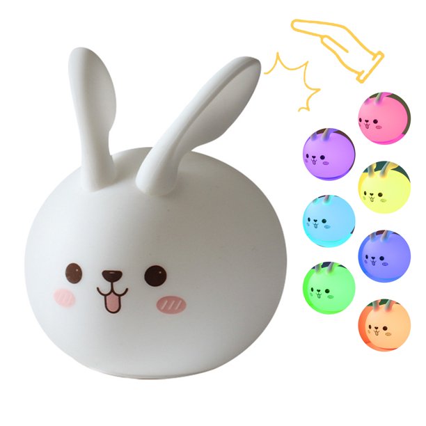 Lámpara de escritorio de conejito de silicona, juguetes para niños, regalos, adornos de luz nocturna de conejito Kawaii (B) Ehuebsd Para estrenar