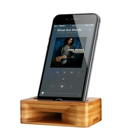 Peroptimist Cell Phone Stand with Sound Amplifier, Smartphone Stand Holder Natural Bamboo Wood Phone Dock Stand