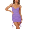 thumbnail image 1 of Goocheer Femmes Mince Robe Côtelée Froncée V-Cou Spaghetti Sangle Côté Cordon Taille Haute Mini Robe, 1 of 9