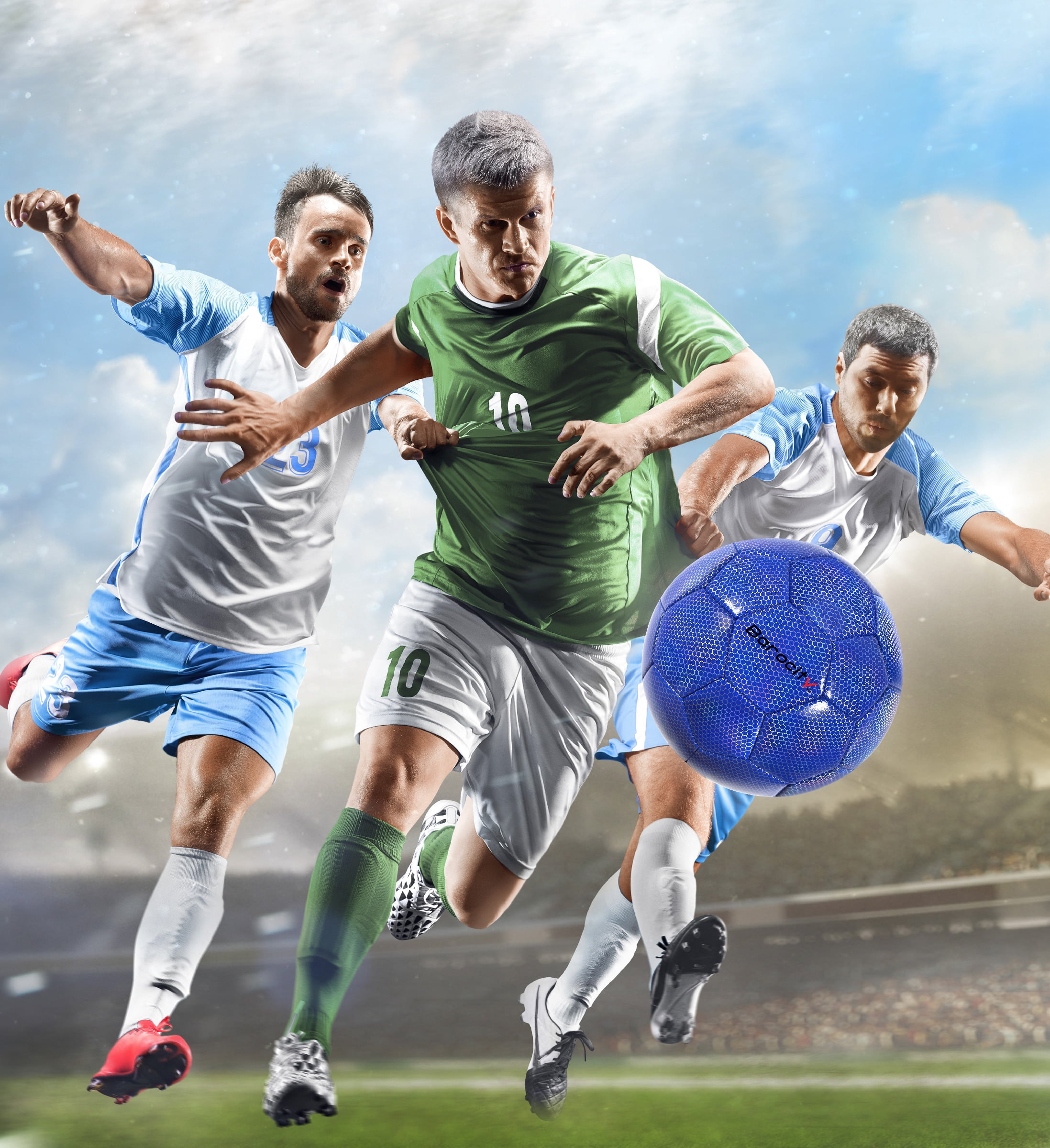 Barocity Iridescent Soccer Balls Set of 4 - Gold, Blue, White, and Green Official Match Ball with Reflective Hex Pattern, Sport Soccer Balls for Indoor and Outdoor Training and Practice Games- Size 4