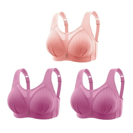 TrendVibe365 Wireless Bras with Support and Lift Womens 3 Pack Mesh Wireless Push up Bralette Padded Adjustable Strap Bustier Full Coverage Crop Cami Top Comfy Lingerie Pink XL
