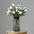 thumbnail image 1 of Nvzi 6 rosas artificiales de tallo largo, rosas de seda falsas para ramo de boda, centro de mesa, decoración del hogar (blanco), 1 of 4