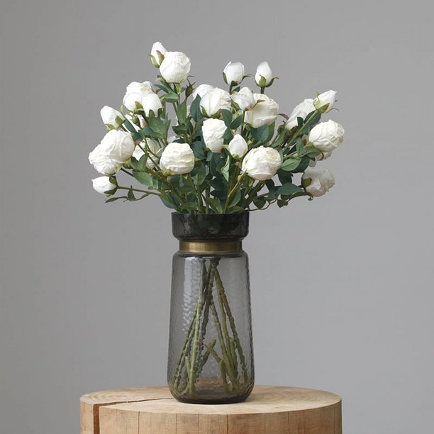 XmhyTop 6 rosas artificiales de tallo largo, rosas de seda falsas para ramo de boda, centro de mesa, decoración del hogar (blanco)