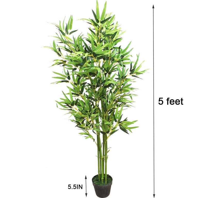 Artificial Faux Plant 5-feet Fake Bamboo Green Leaf Plant Bonsai dcor EHD, Size: 5'