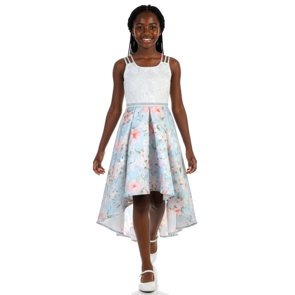 Bonnie Jean Girls' Floral Dress - blue, 12 (Big Girls)