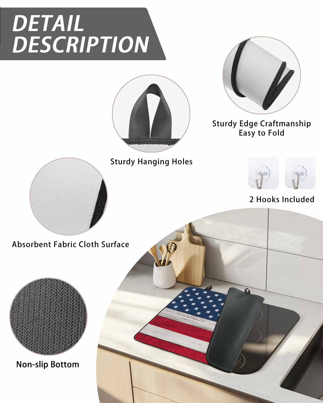 Stove Top Covers for Electric Stove, Wooden American Flag Glass Stovetop Cover Protector, Independence Day Star Striped Flag Induction Cooktop Protector Oven Mat for Kitchen Countertop 24"x21"