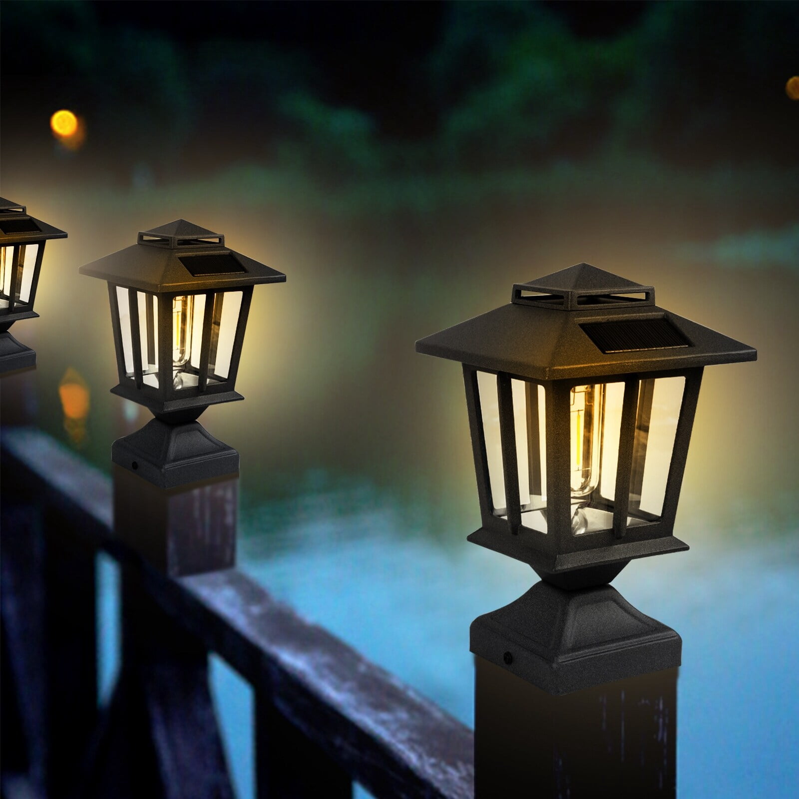 LamQee Solar Post Lantern Waterproof Outdoor Deck Fence Post Cap Light 4 Pack