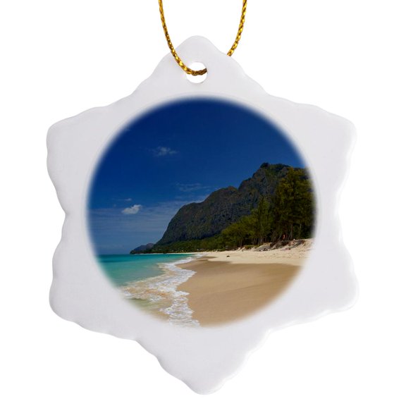 3drose, Usa, Hawaii, Oahu, Waimanalo Beach., 3 inch Snowflake Porcelain Ornament