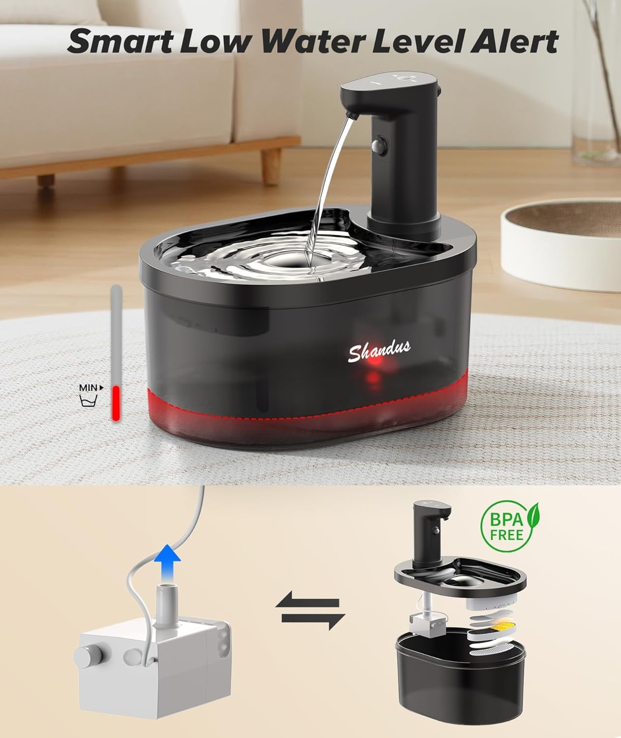 Cordless Cat Water Fountain, 5000mAh Battery Operated Pet Water Fountain, 101oz/3L Wireless Cat Drinking Fountain with Motion Sensor for Cats Indoor Outdoor Ultra Quiet BPA-Free