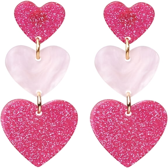 DESIGNICE Heart Earrings Dangle Valentine's Day Earrings Pink Heart Earrings Red Heart Earrings Cute Love Dangling Heart Earrings for Women