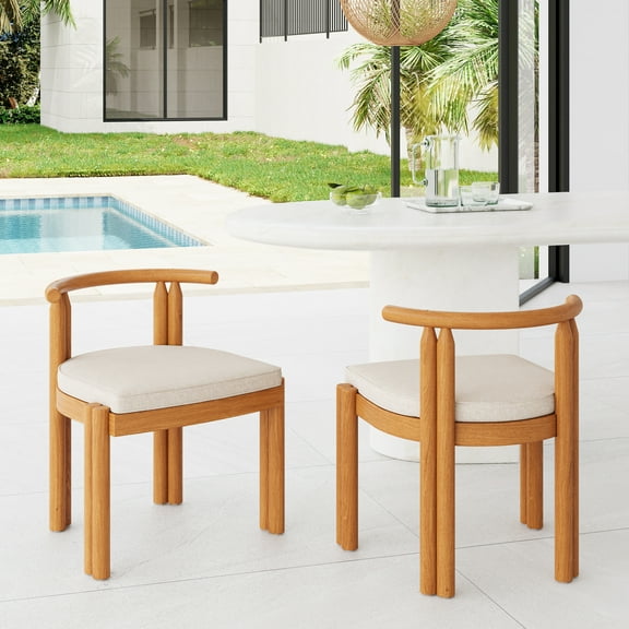 Christopher Knight Home Outdoor Armless Dining Chairs, Wood Frame, Teak Finish with Beige Cushion, Set of 2